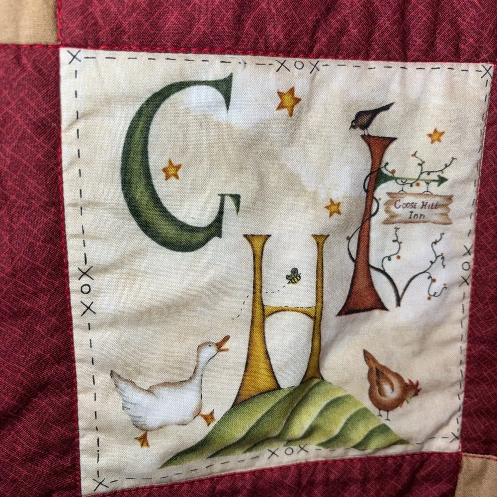 Alphabet Patchwork Quilt Handmade Stitched Floral Back Moody Cozy 34” X 33.5”